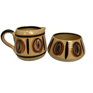 PYPERS WYND Pottery Cream & Sugar Bowl Prestonpans Scotland Hand Painted Browns